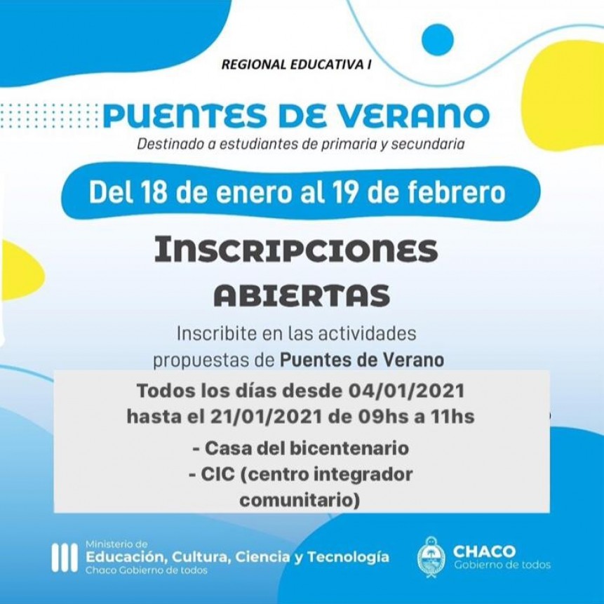 Villa &Aacute;ngela: SE ENCUENTRAN ABIERTAS LAS INSCRIPCIONES PARA "PUENTES DE VERANO", ACTIVIDAD PARA J&Oacute;VENES DE ESCOLARIDAD PRIMARIA Y SECUNDARIA