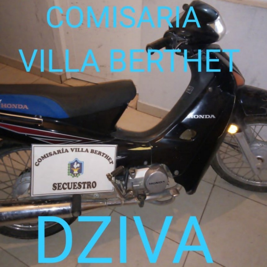 Villa Berthet: EL PERSONAL POLICIAL RECUPERA UNA MOTO DENUNCIADA COMO SUSTRA&Iacute;DA