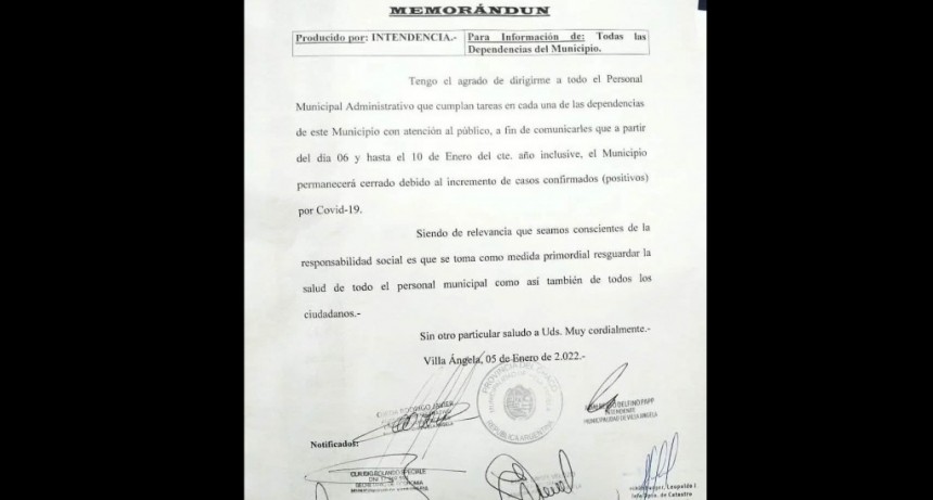 Villa &Aacute;ngela: EL MUNICIPIO PERMANECER&Aacute; CERRADO DESDE ESTE JUEVES 06 HASTA EL LUNES 10 DE ENERO | debido al incremento de Covid-19.