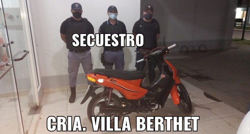 Villa Berthet: LOGRAN EL RECUPERO DE UNA MOTO PERO EL LADR&Oacute;N LOGR&Oacute; ESCAPARSE