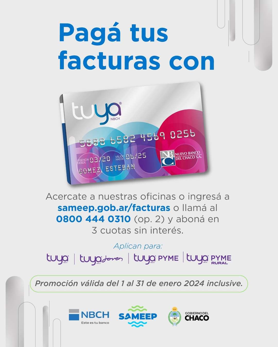 SAMEEP EXTIENDE EL PAGO EN CUOTAS SIN INTER&Eacute;S CON TARJETAS DE CR&Eacute;DITO