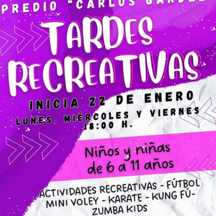 Villa &Aacute;ngela: TARDES RECREATIVAS | La direcci&oacute;n deportes municipal invita a ni&ntilde;os y adultos a las actividades gratuitas en el predio cultural &ldquo;Carlos Gardel&rdquo; y &ldquo;Parque del Centenario&rdquo;