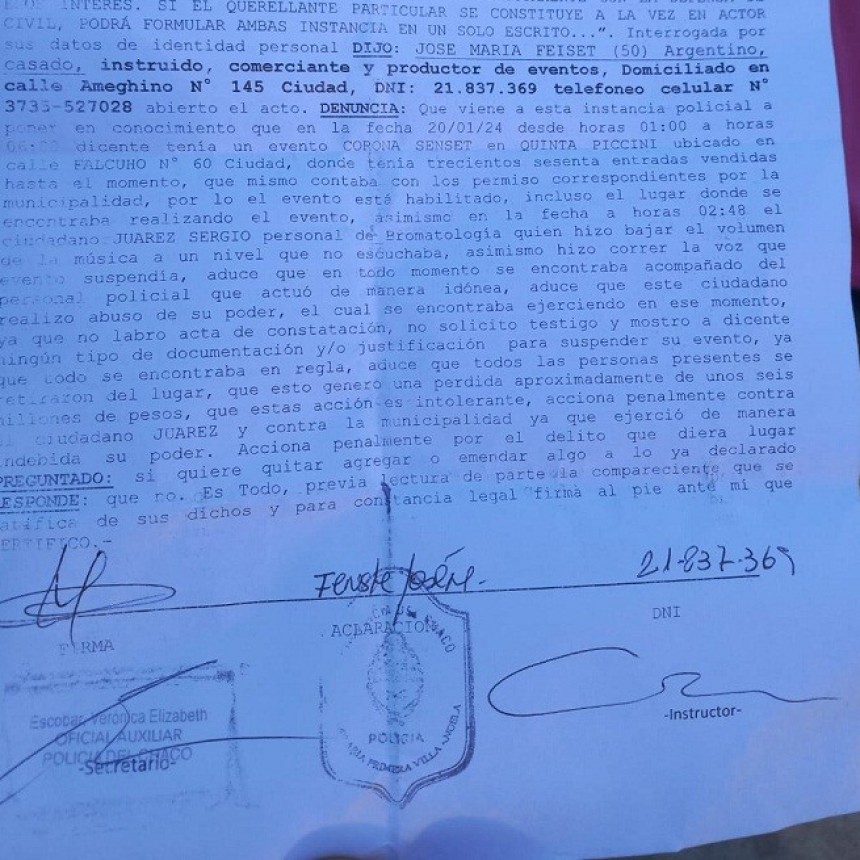 Villa &Aacute;ngela: EVENTO CORONA SUNSET | Jos&eacute; Mar&iacute;a Fenske &ldquo;Denuncias de los vecinos, no hubo, si quejas en las redes sociales&rdquo;