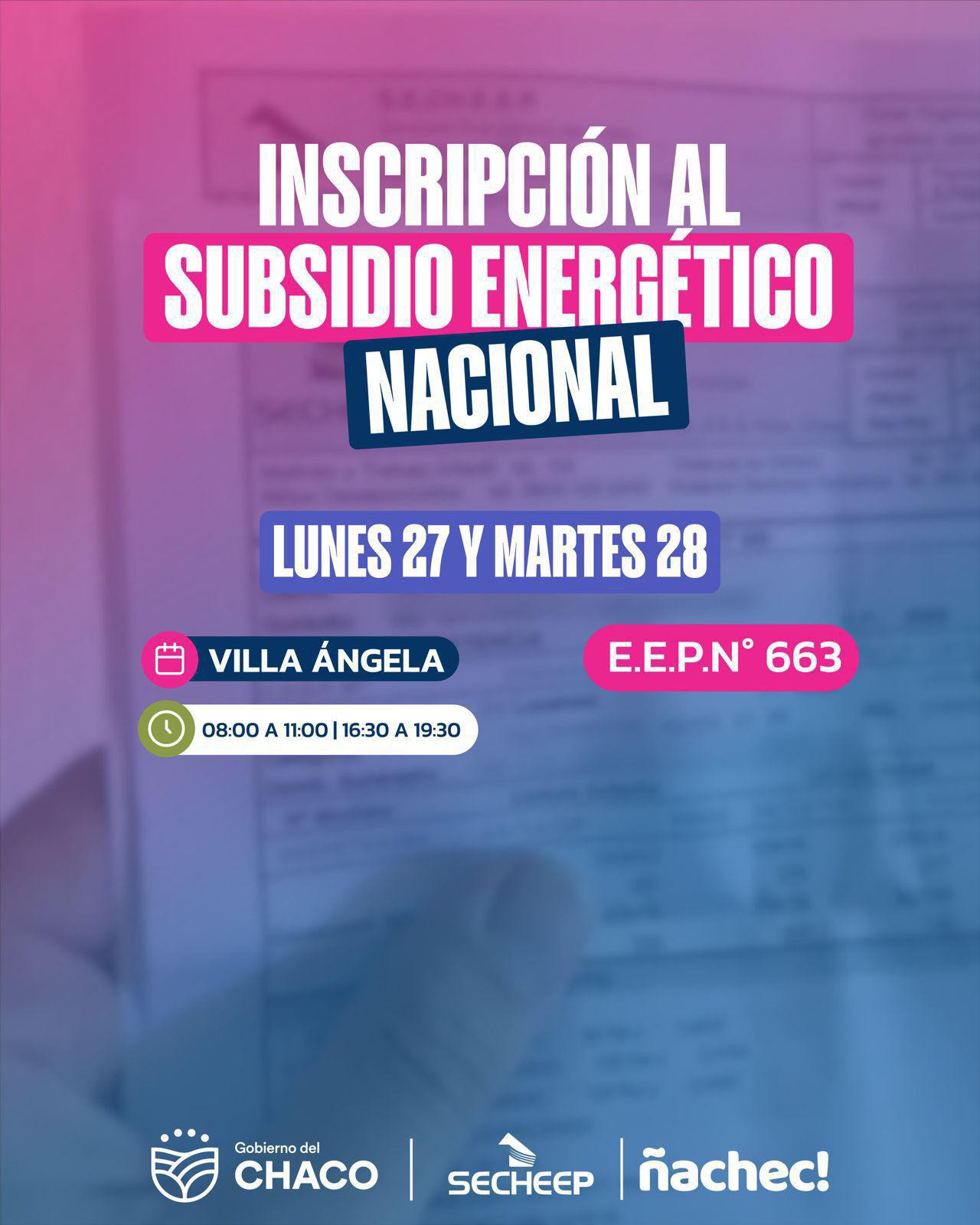 Villa Ángela: FACTURAS DE LUZ| SE INICIAN OPERATIVOS PARA IMPULSAR LA INSCRIPCIÓN AL SUBSIDIO NACIONAL Y ASESORAR SOBRE EL 