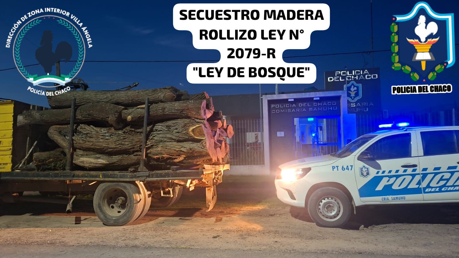 TRANSPORTABA ROLLIZOS DE ALGARROBO SIN DOCUMENTACIÓN Y LE SECUESTRARON EL CAMIÓN EN SAMUHÚ