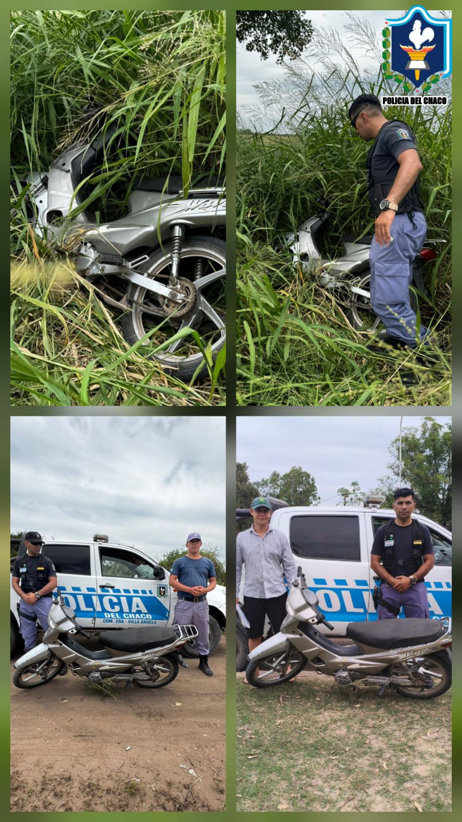 VILLA ÁNGELA:ESCLARECEN HURTO DE MOTOCICLETA Y RECUPERAN EL RODADO EN UNA ZONA BOSCOSA