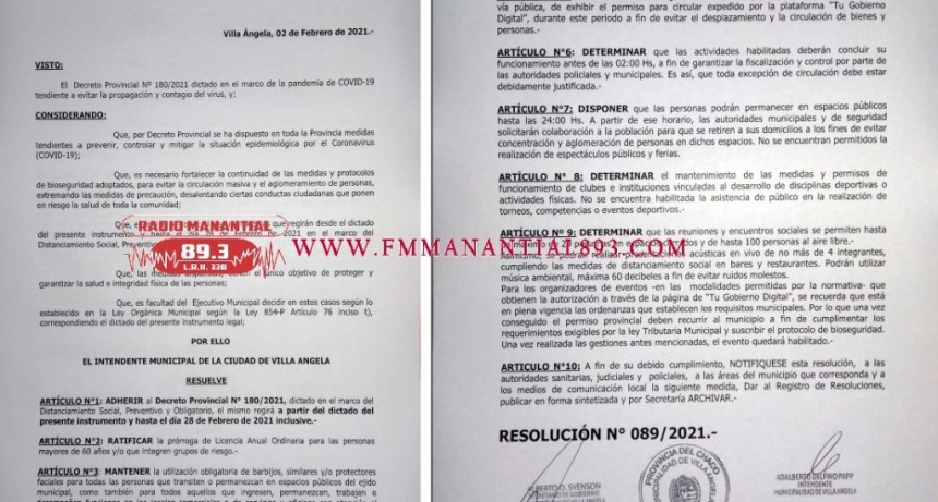 Villa &Aacute;ngela: EL MUNICIPIO ADHIERE AL DECRETO PROVINCIAL 180/2021 DANDO CONTINUIDAD A LAS MEDIDAS DE BIOSEGURIDAD EN EL MARCO DE LA PANDEMIA