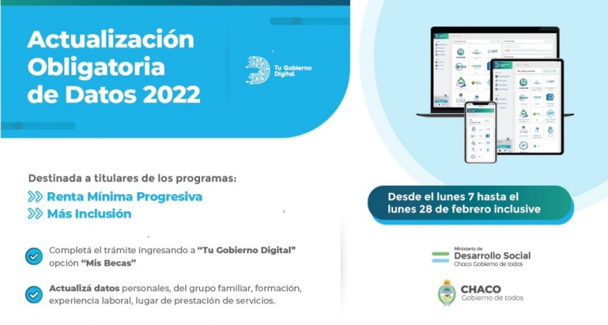 RENTA M&Iacute;NIMA PROGRESIVA Y M&Aacute;S INCLUSI&Oacute;N: DESARROLLO SOCIAL LLAMA A ACTUALIZAR DATOS A TITULARES DE ESTAS BECAS