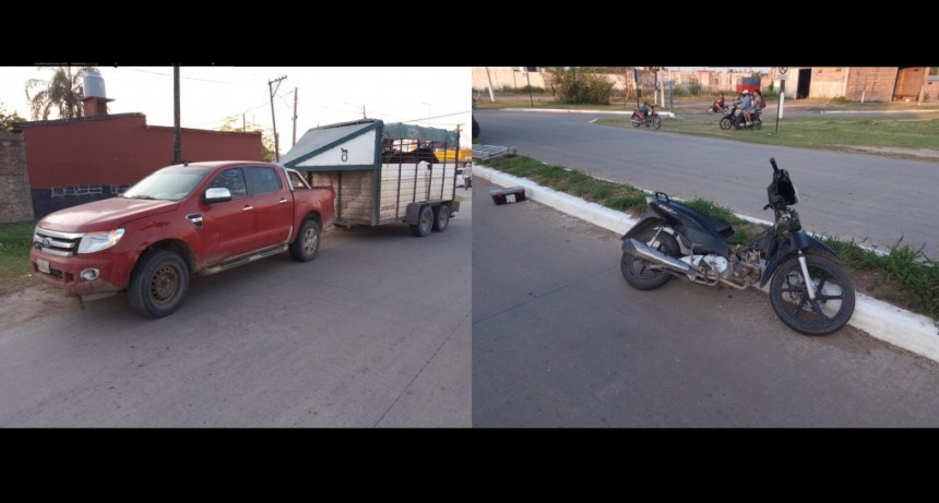 Villa Berthet: ACCIDENTE DE TR&Aacute;NSITO ENTRE UNA CAMIONETA CON TR&Aacute;ILER Y UNA MOTO DEJA UN HERIDO CON FRACTURA DE CADERA