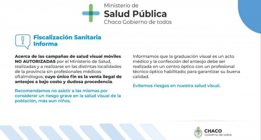 EL GOBIERNO ADVIERTE NO ASISTIR A CAMPA&Ntilde;AS DE SALUD VISUAL QUE NO TIENEN AUTORIZACI&Oacute;N DEL MINISTERIO DE SALUD P&Uacute;BLICA