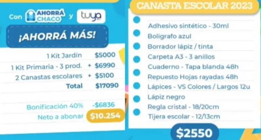 LANZARON EL PROGRAMA AHORRA CHACO PARA EL INICIO DE CLASES: LA CANASTA ESCOLAR COSTAR&Aacute; 2550 PESOS