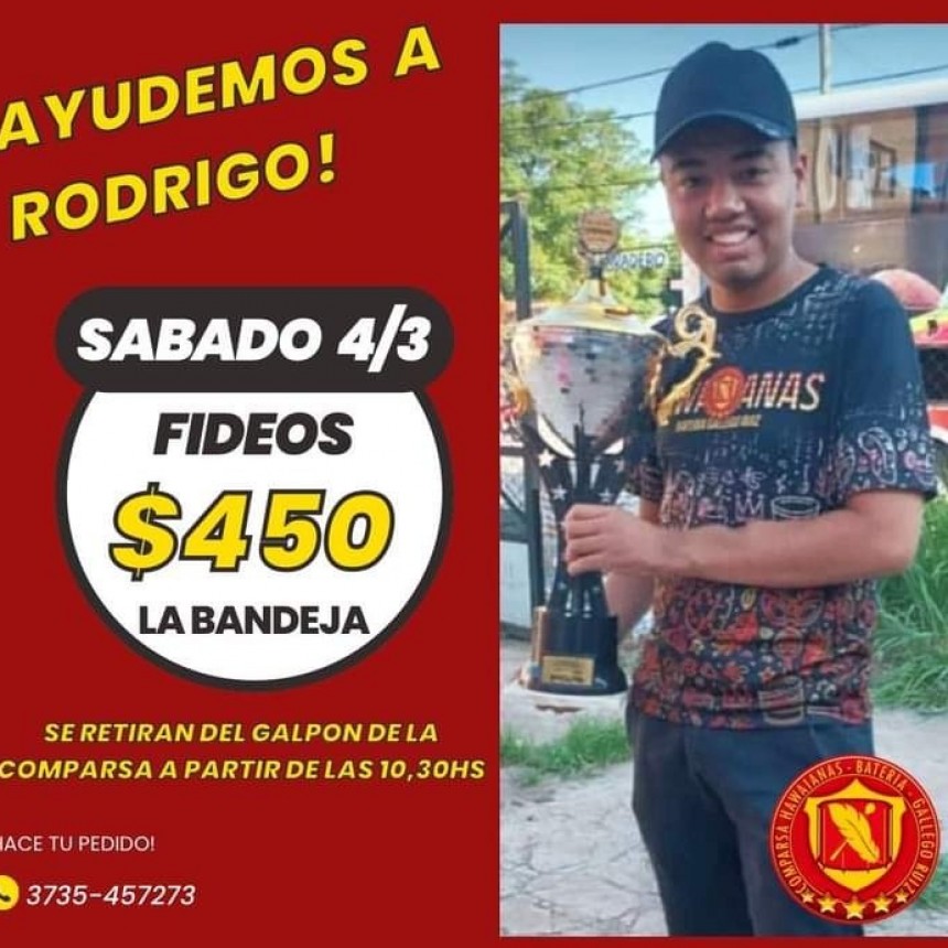 Villa &Aacute;ngela: COMPARSA HAWAIANAS LLEVA ADELANTE UNA VENTA DE FIDEOS CASEROS PARA COLABORAR CON LA FAMILIA DEL JOVEN RODRIGO GUTI&Eacute;RREZ 