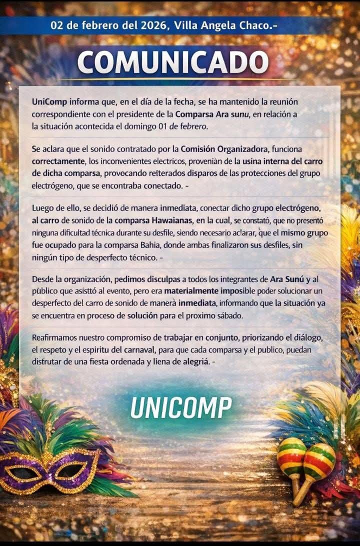 EL PRESIDENTE DE COMPARSA ARASUNÚ SE REFIRIÓ A LA PROBLEMÁTICA DE SONIDO QUE TUVIERON EN LA PRIMERA NOCHE DE CARNAVAL