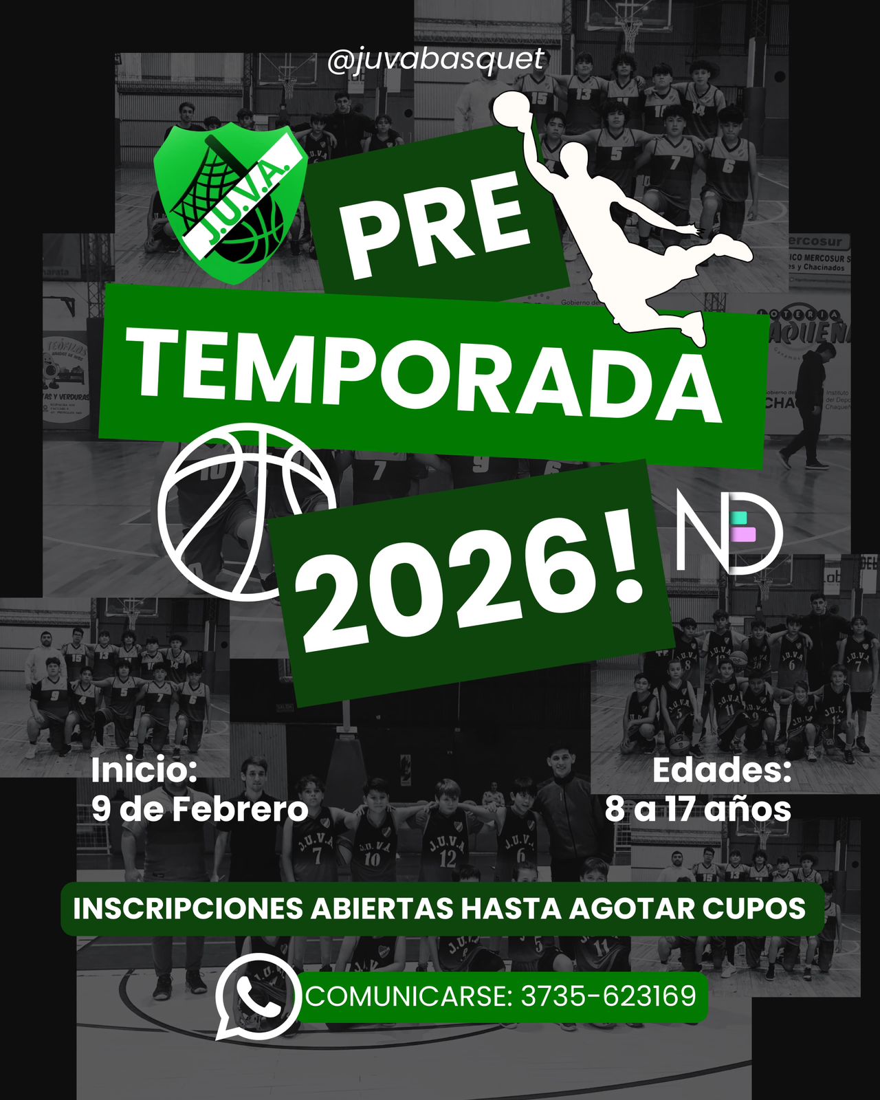 PRETEMPORADA DE BÁSQUET EN JUVA: COMIENZA EL 9 DE FEBRERO PARA CHICOS Y CHICAS DE 8 A 16 AÑOS
