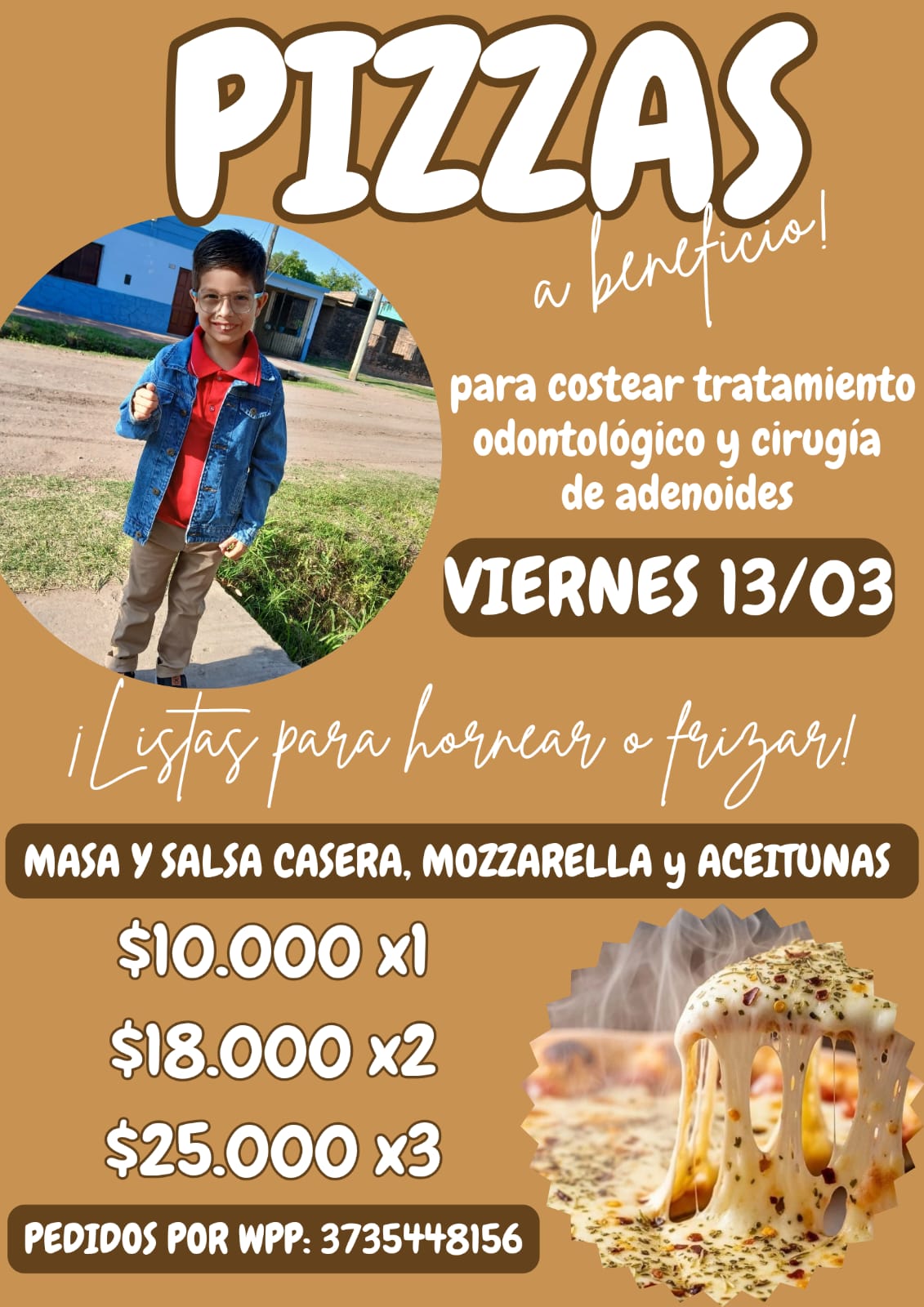 ORGANIZAN VENTA DE PIZZAS PARA COSTEAR TRATAMIENTO DE ISAAC CONTRERAS