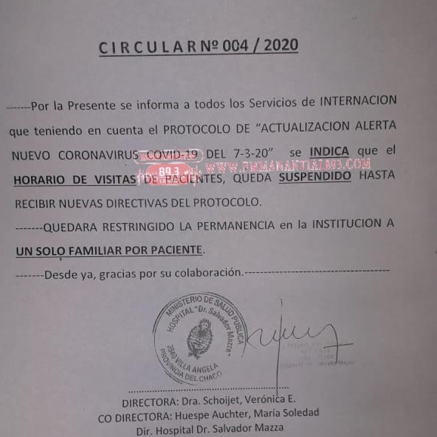 EL HOSPITAL "SUSPENDE EL HORARIO DE VISITAS A PACIENTES POR CUESTIONES DE PROTOCOLO"