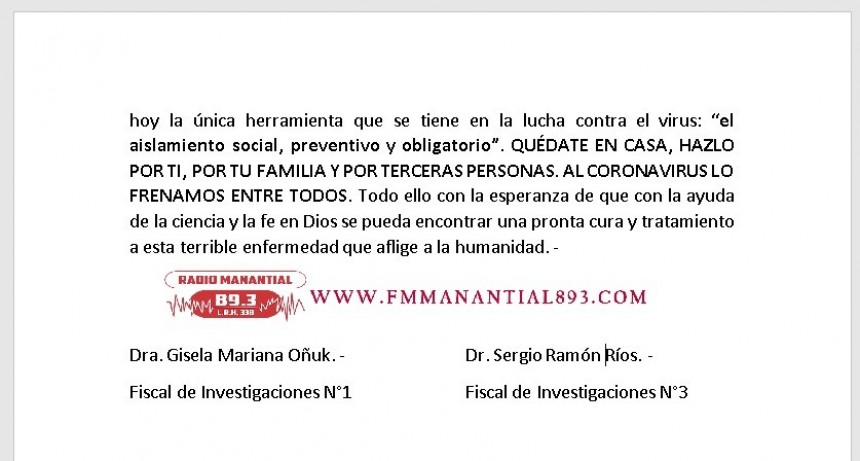 VILLA &Aacute;NGELA: LAS FISCAL&Iacute;AS TRABAJAR&Aacute;N EN CONJUNTO Y SE ENDURECEN LAS MEDIDAS DE CIRCULACI&Oacute;N DE PERSONAS