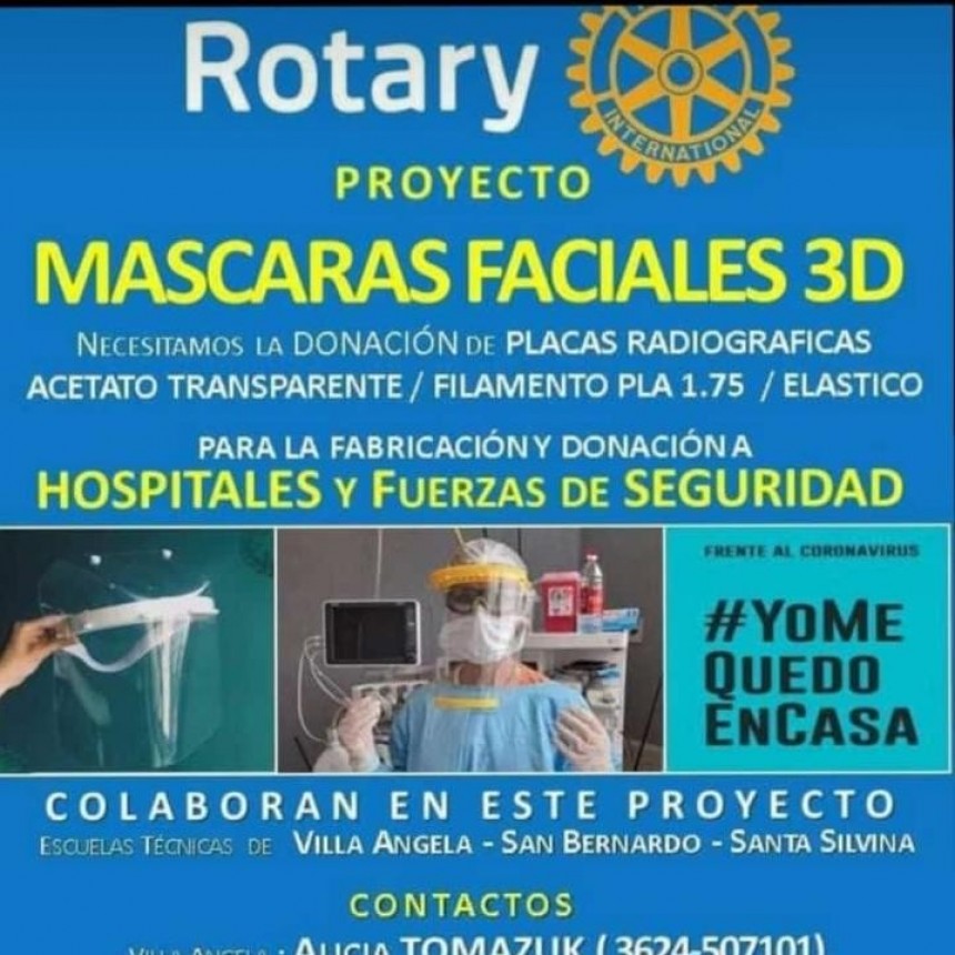 R&Oacute;TARY CLUB: SOLICITA DONACIONES DE MATERIALES PARA LA CONFECCI&Oacute;N DE M&Aacute;SCARAS 3D.
