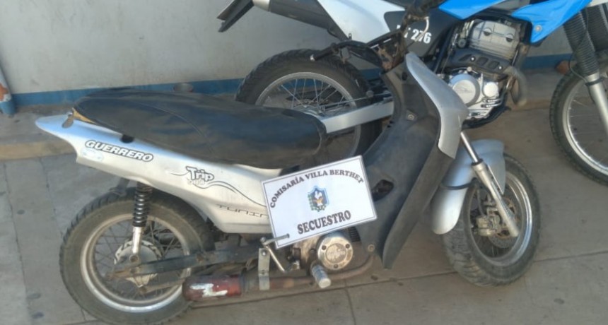 Villa Berthet: RECUPERAN UNA MOTO Y DETIENEN AL SUPUESTO AUTOR DEL HECHO