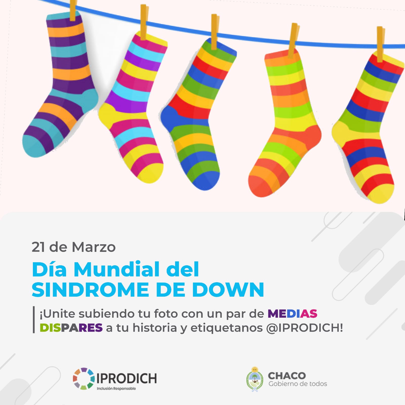 D&Iacute;A MUNDIAL DE LAS PERSONAS CON S&Iacute;NDROME DE DOWN: IPRODICH INVITA A USAR MEDIAS DISPARES