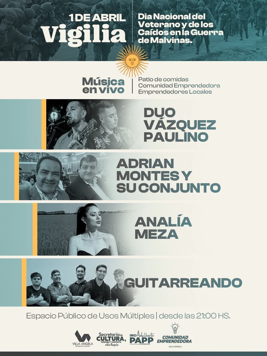 VILLA &Aacute;NGELA RINDE HOMENAJE:  SUMATE A LA VIGILIA POR EL D&Iacute;A DEL VETERANO Y DE LOS CA&Iacute;DOS EN LA GUERRA DE MALVINAS