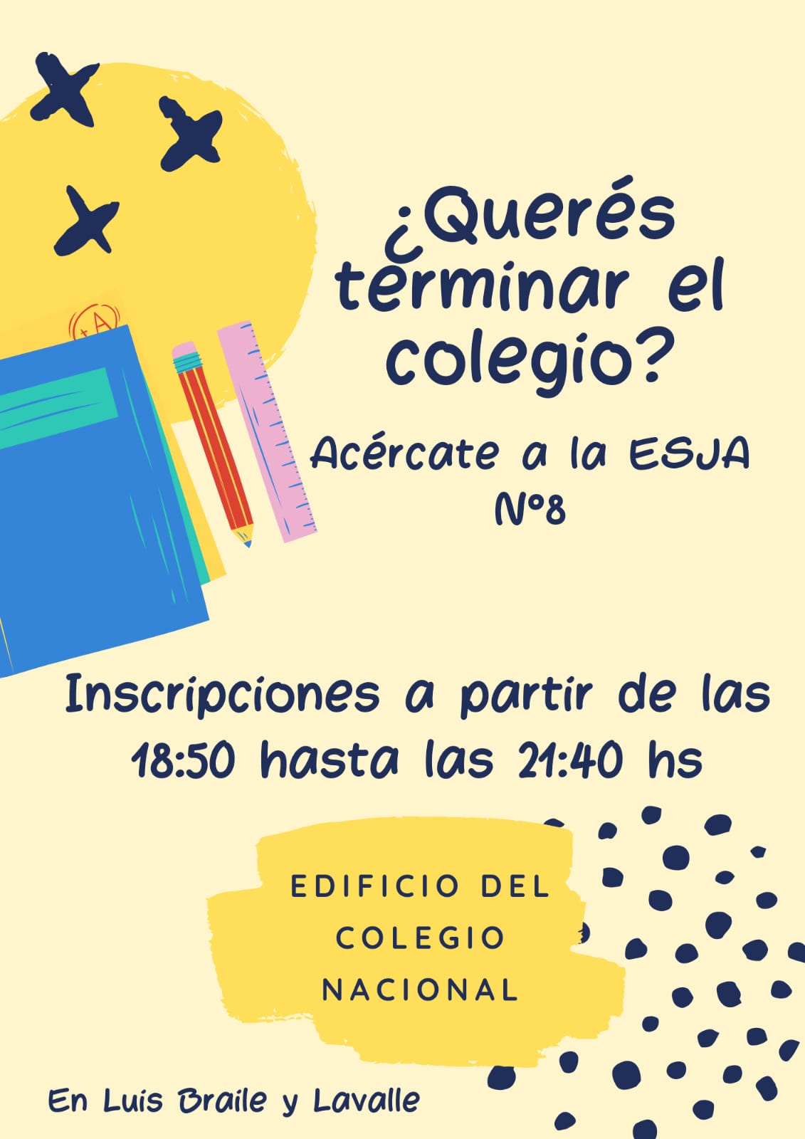 AMPL&Iacute;AN INSCRIPCIONES EN LA ESJA N&deg; 8 PARA J&Oacute;VENES Y ADULTOS QUE QUIERAN INICIAR O TERMINAR EL SECUNDARIO