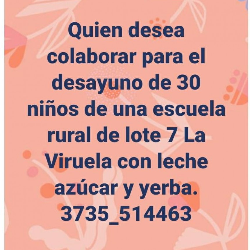  COLECTA SOLIDARIA PARA EL DESAYUNO DE LOS CHICOS DE LA ESCUELA N&deg; 864 DEL LOTE 7 DE LA VIRUELA | SARA BISSON: "hay chicos que vienen desde 20 km, y no tienen el desayuno, no les alcanza"
