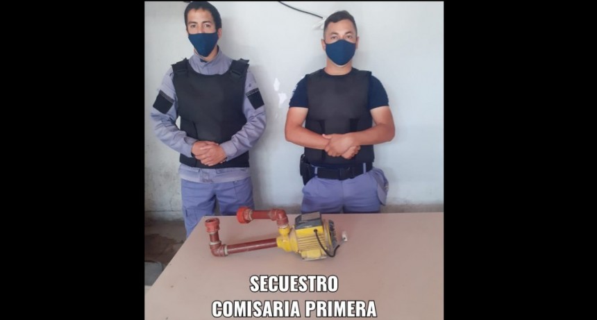 Villa &Aacute;ngela: PERSONAL POLICIAL LOGR&Oacute; RECUPERAR UNA BOMBA DE AGUA ROBADA Y ABANDONADA EN UN BALD&Iacute;O