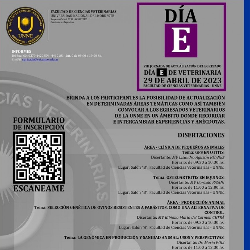 Invitan a Profesionales del Interior: 29 DE ABRIL  JORNADA DE ACTUALIZACI&Oacute;N PARA M&Eacute;DICOS VETERINARIOS EGRESADOS DE LA UNNE