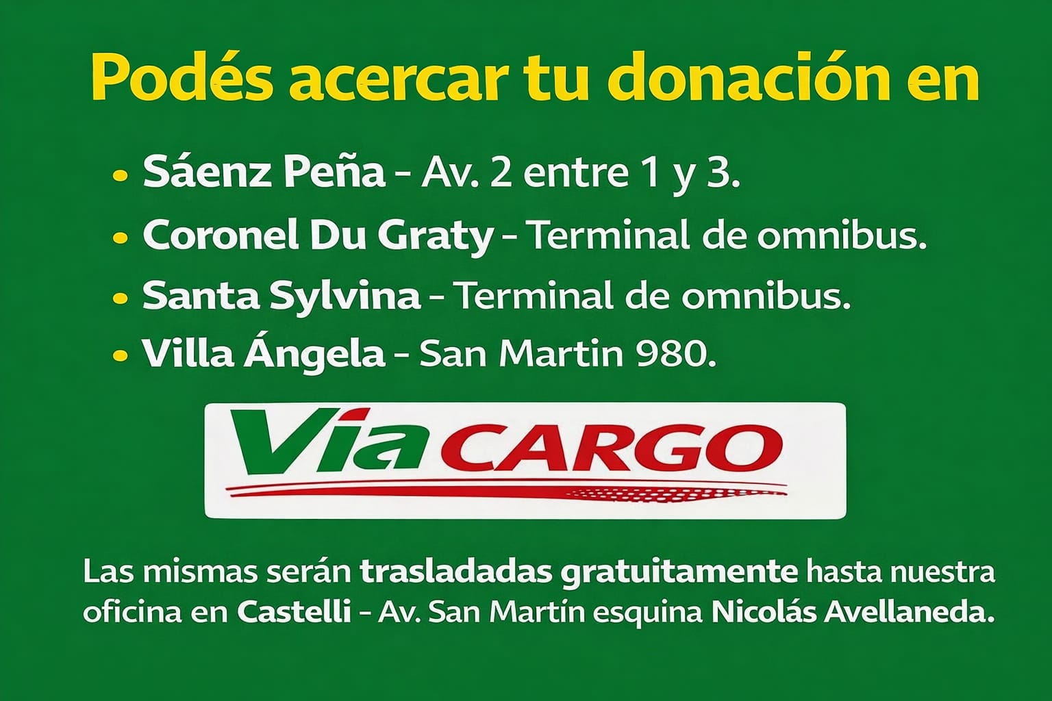 VILLA &Aacute;NGELA SE MOVILIZA CON UNA COLECTA SOLIDARIA PARA ASISTIR A CASTELLI TRAS LAS INUNDACIONES 