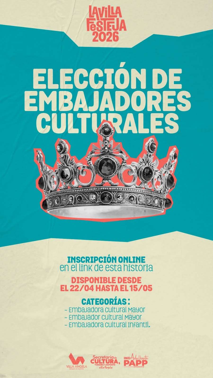 VILLA &Aacute;NGELA: INVITAN A PARTICIPAR DE LA ELECCI&Oacute;N DE EMBAJADORES CULTURALES EN EL MARCO DEL 116&deg; ANIVERSARIO