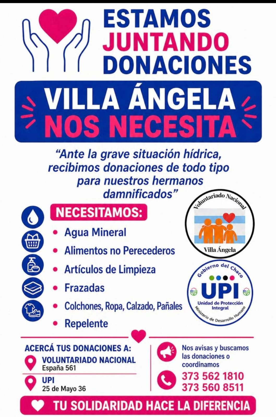 VILLA &Aacute;NGELA NOS NECESITA: INTENSIFICAN CAMPA&Ntilde;A SOLIDARIA PARA ASISTIR A DAMNIFICADOS