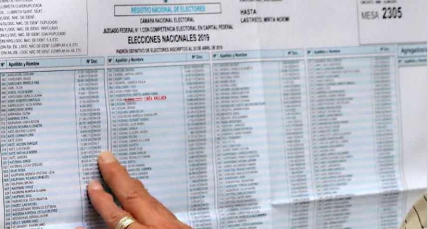 HASTA EL 21: Ya est&aacute; disponible el Padr&oacute;n Provisorio para las elecciones legislativas