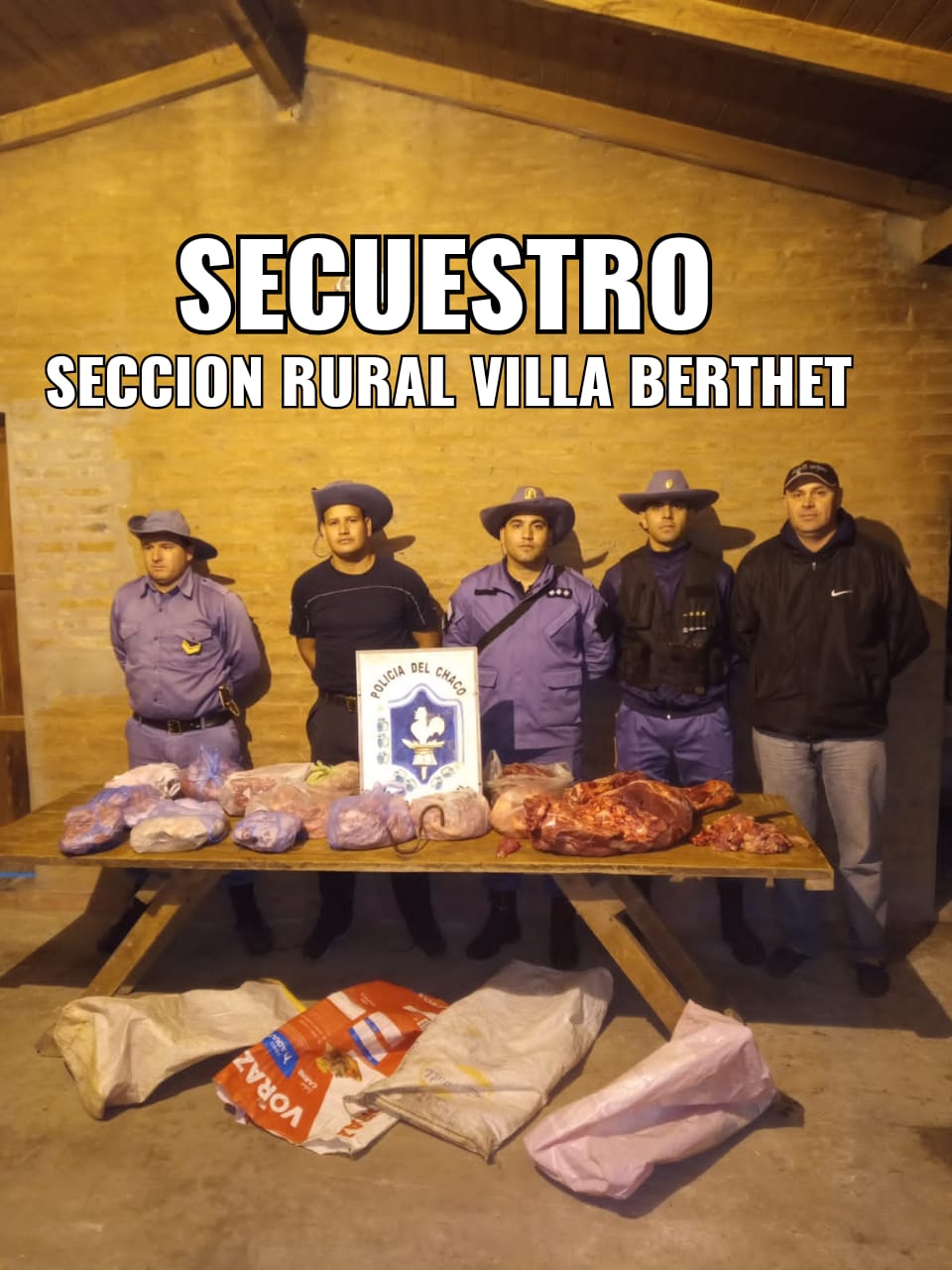 Villa Berthet: DOS DETENIDOS CON 70 KILOS DE CARNE DE DUDOSA PROCEDENCIA