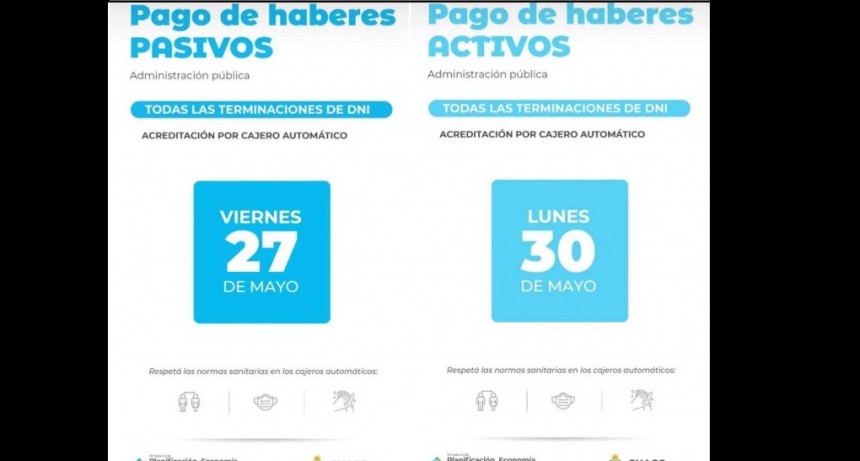 El 27 y 30 de mayo abonan los salarios de la Administraci&oacute;n P&uacute;blica