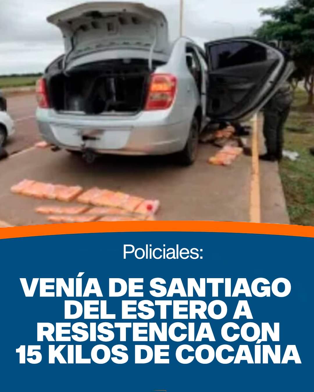 VENÍA DE SANTIAGO DEL ESTERO A RESISTENCIA CON 15 KILOS DE COCAÍNA