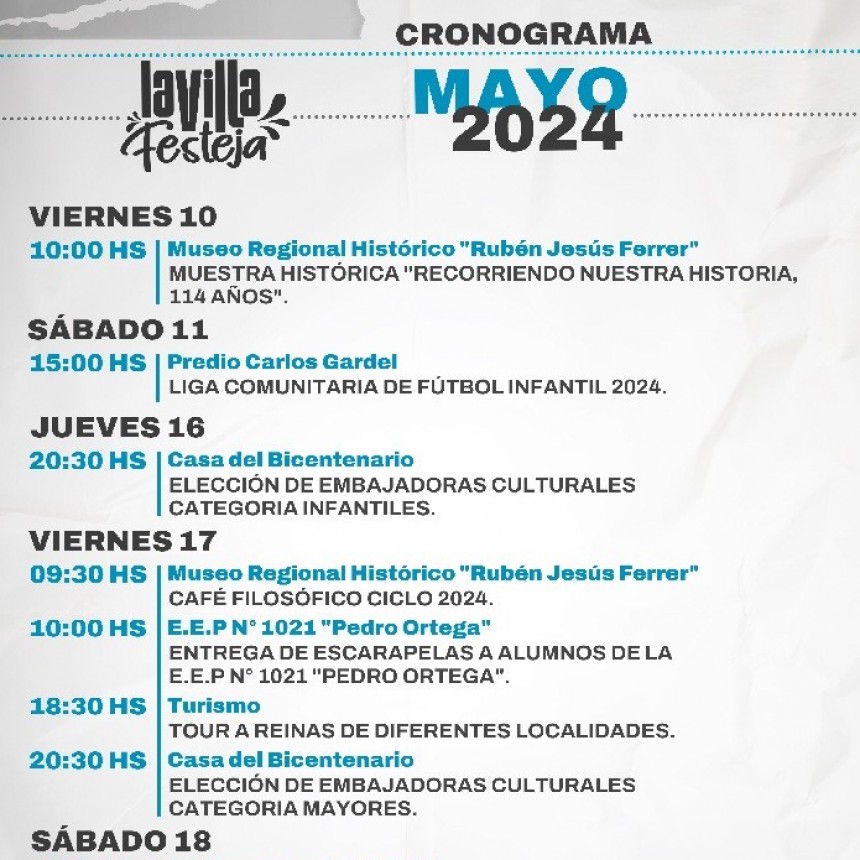 Villa &Aacute;ngela: EL MUNICIPIO DIO A CONOCER LA AGENDA DE ACTIVIDADES DEL 114&ordm; DE LA CIUDAD 