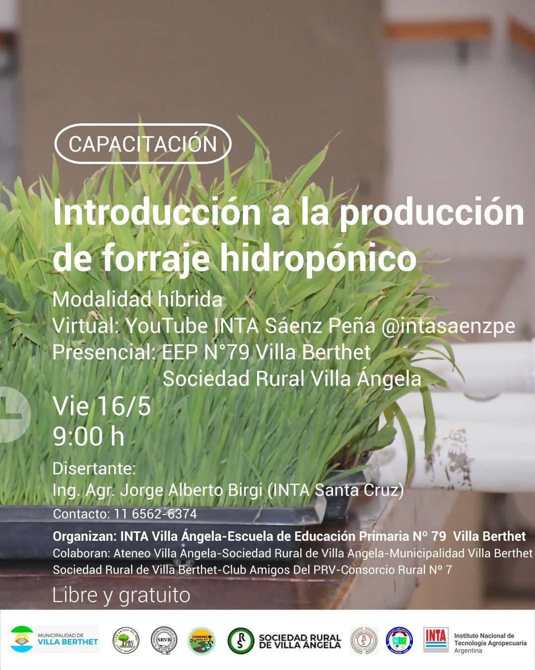 EL INTA OFRECE CAPACITACI&Oacute;N DENOMINADA "INTRODUCCI&Oacute;N A LA PRODUCCI&Oacute;N DE FORRAJE HIDROP&Oacute;NICO"