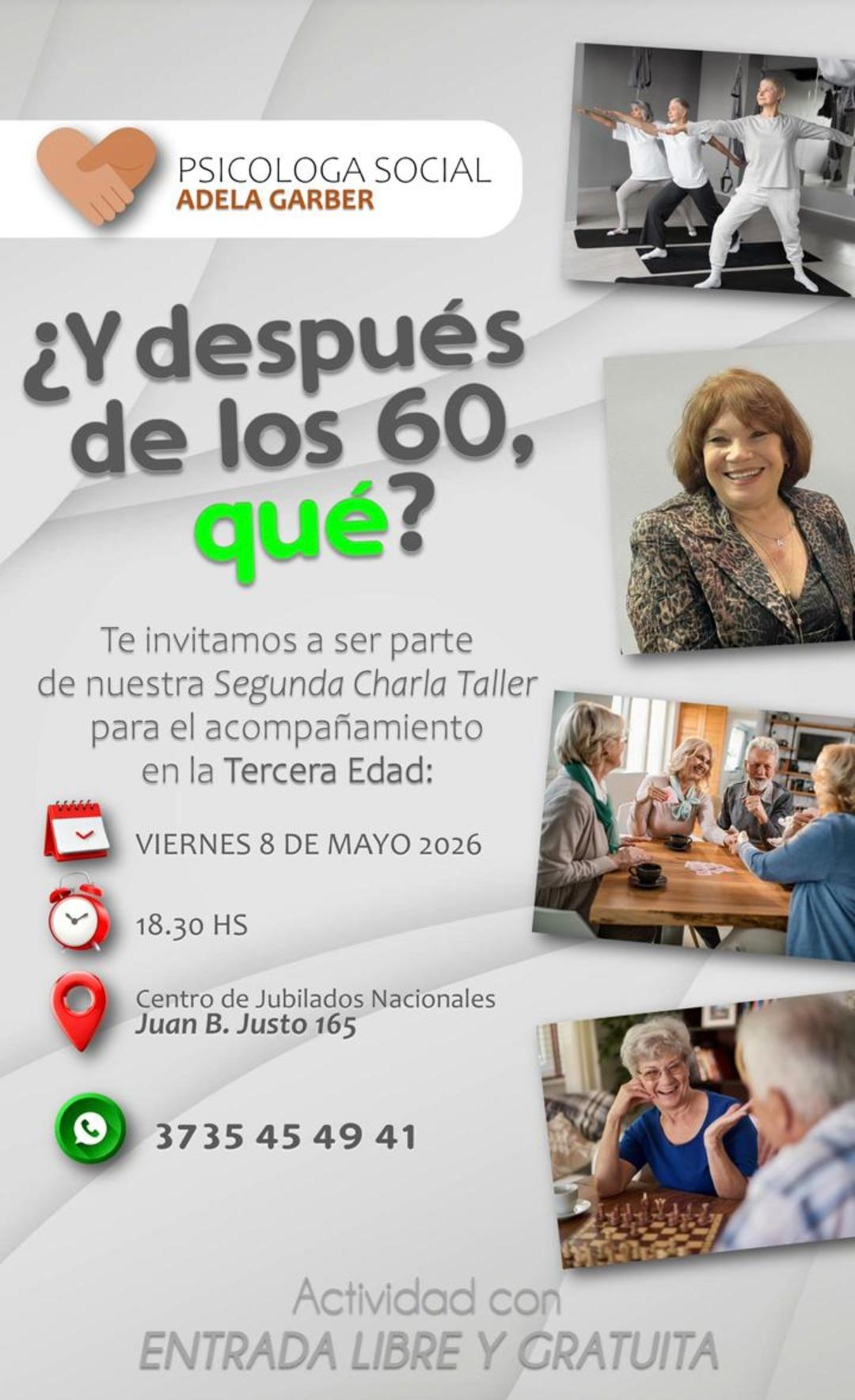 &ldquo;&iquest;Y DESPU&Eacute;S DE LOS 60 QU&Eacute;?&rdquo;: REALIZAR&Aacute;N UNA CHARLA-TALLER GRATUITA PARA ADULTOS MAYORES