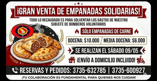 BOMBEROS VOLUNTARIOS REALIZAN VENTA SOLIDARIA DE EMPANADAS PARA AYUDAR AL SUBJEFE RAJOY
