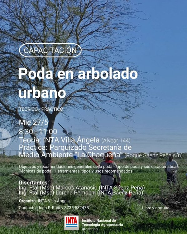 INTA VILLA &Aacute;NGELA REALIZAR&Aacute; UNA CAPACITACI&Oacute;N TE&Oacute;RICO-PR&Aacute;CTICA SOBRE PODA EN ARBOLADO URBANO