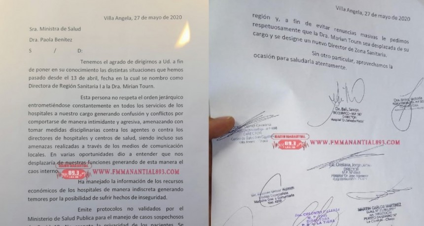 DIRECTORES DE HOSPITALES DE LA ZONA SOLICITAN QUE MIRIAM TOURN SEA APARTADA DE SU CARGO