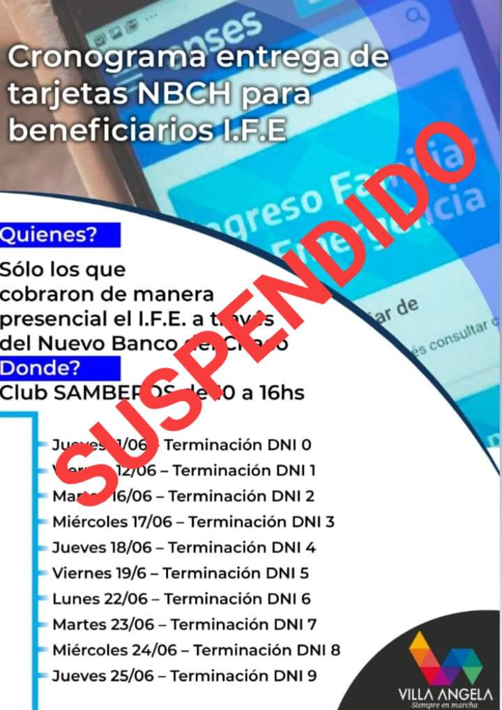 Villa Angela: SUSPENDEN LA ENTREGA DE TARJETAS DE D&Eacute;BITO PARA BENEFICIARIOS DEL IFE