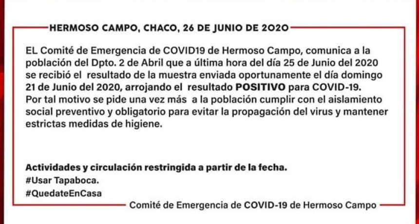 Hermoso Campo: CONFIRMARON EL PRIMER CASO DE CORONAVIRUS