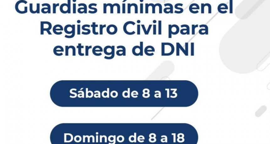 EL REGISTRO CIVIL CONTAR&Aacute; CON GUARDIAS M&Iacute;NIMAS PARA LA ENTREGA DE DNI DURANTE ESTE FIN DE SEMANA