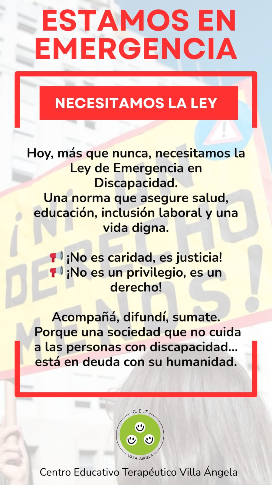 DESDE EL CENTRO EDUCATIVO TERAP&Eacute;UTICO DE VILLA &Aacute;NGELA PIDEN LA APROBACI&Oacute;N DE LA LEY DE EMERGENCIA EN DISCAPACIDAD