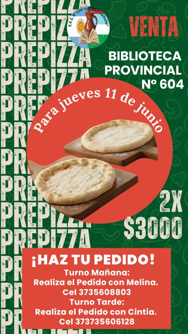 SE REALIZA UNA VENTA DE PREPIZZAS PARA FORTALECER LA BIBLIOTECA DEL COLEGIO SECUNDARIO DEL PASTORIL