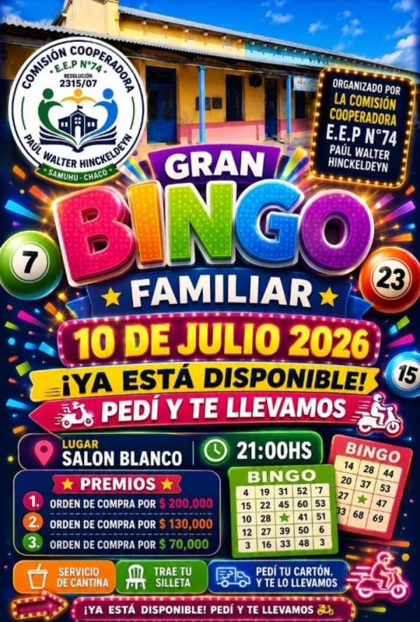 LA COOPERADORA DE LA EEP N&deg; 74 DE SAMUH&Uacute; LANZ&Oacute; UN GRAN BINGO FAMILIAR PARA RECAUDAR FONDOS