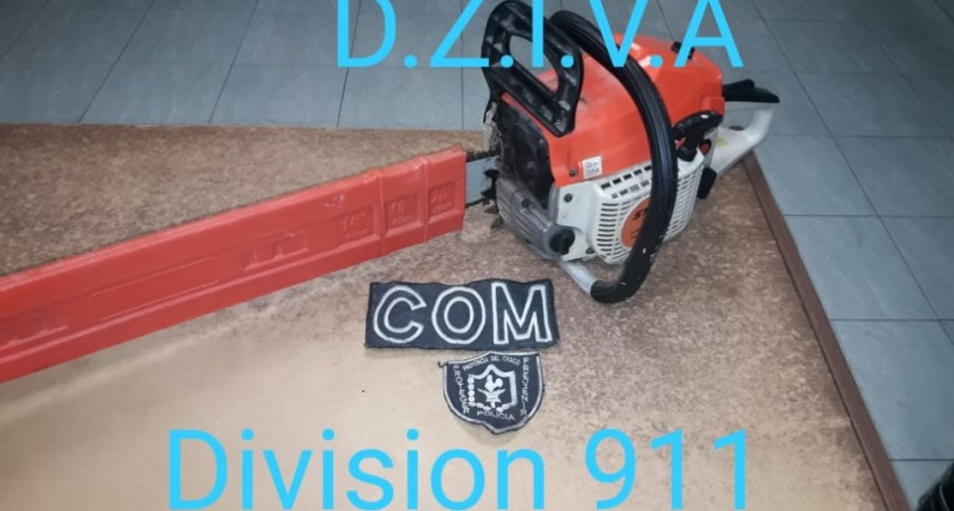 Villa &Aacute;ngela: LA SECCI&Oacute;N C.O.M. DE LA DIVISI&Oacute;N 911, TRAS UNA PERSECUCI&Oacute;N RECUPERAN UNA MOTOSIERRA 