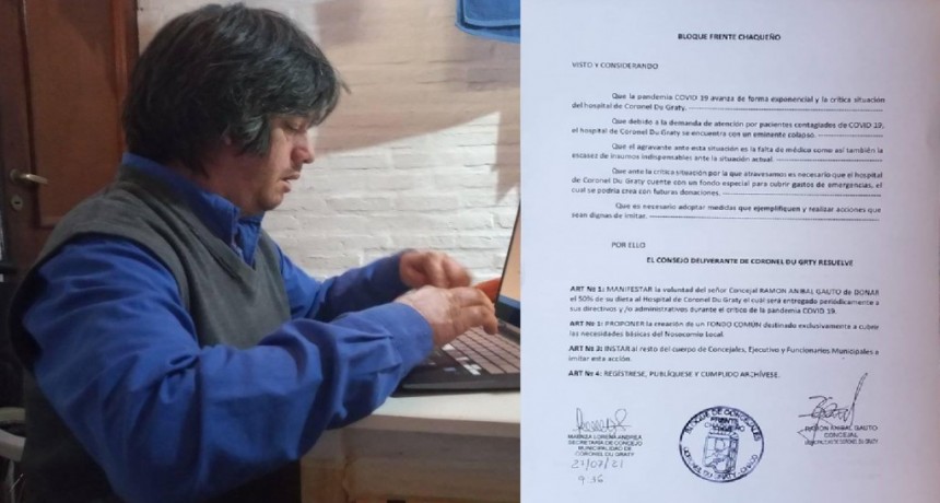 Cnel. Du Graty: EL CONCEJAL GAUTO SE COMPROMETI&Oacute; EN DONAR 50% DE SU DIETA AL HOSPITAL DE CORONEL DU GRATY E INSTA A LOS DEMAS CONCEJALES A HACERLO